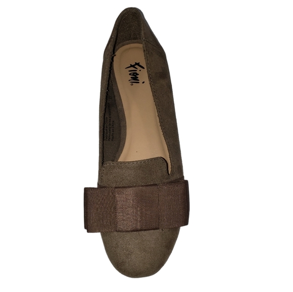 Fioni Brown Taupe Faux Suede Ballet Flats Size 5 Fabric Bow Slip-on Fall Loafers - Picture 6 of 10